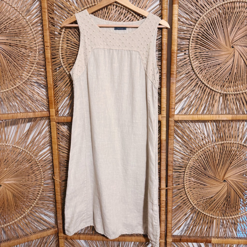 Plazza Del Tempio 100% Linen Beige Sleeveless Dress Made In Italy View 2